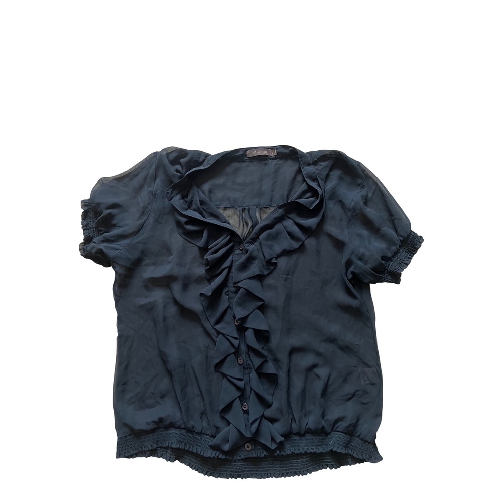 The Limited Women Vintage Blouse Large Black Y2K Ruffle Coquette